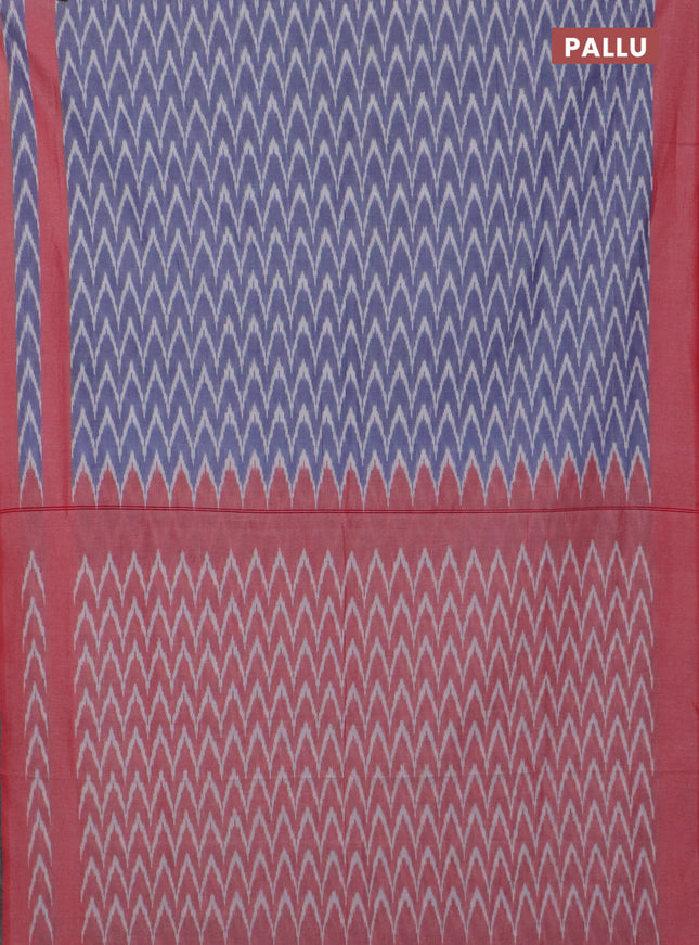 Ikat cotton saree blue and red with allover ikat zig zag weaves and rettapet ikat border