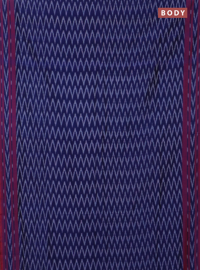 Ikat cotton saree blue and dual shade of maroon with allover ikat zig zag weaves and rettapet ikat border