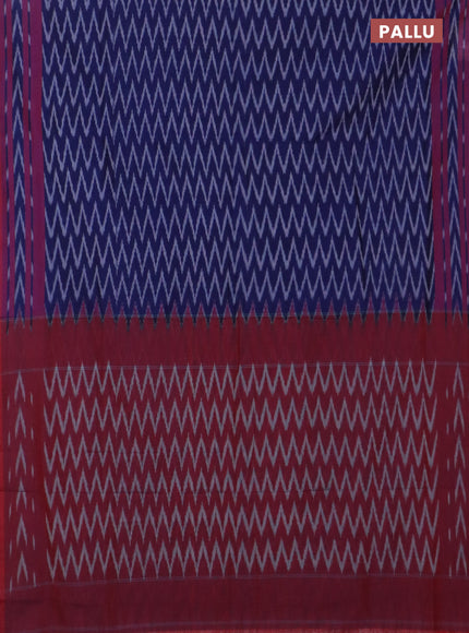 Ikat cotton saree blue and dual shade of maroon with allover ikat zig zag weaves and rettapet ikat border