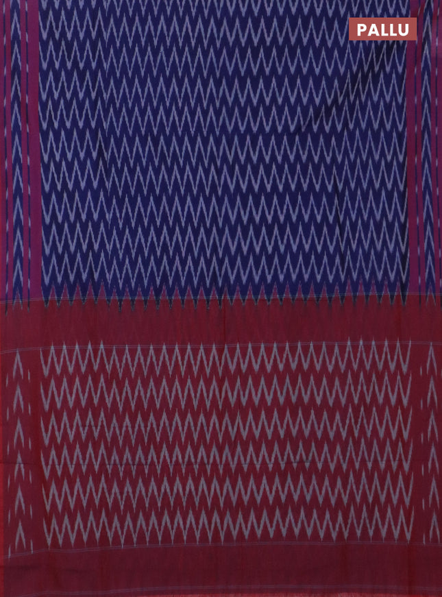 Ikat cotton saree blue and dual shade of maroon with allover ikat zig zag weaves and rettapet ikat border