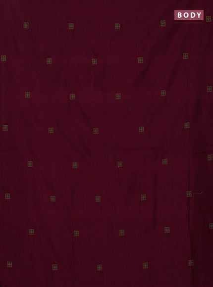 Semi silk cotton saree maroon and dark mustard with embroidery buttas in borderless style