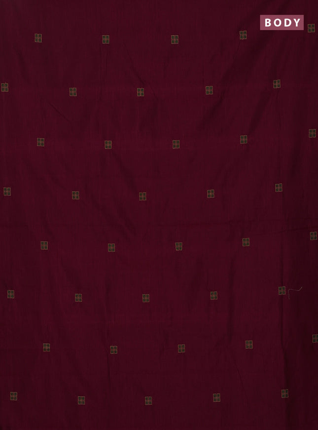 Semi silk cotton saree maroon and dark mustard with embroidery buttas in borderless style