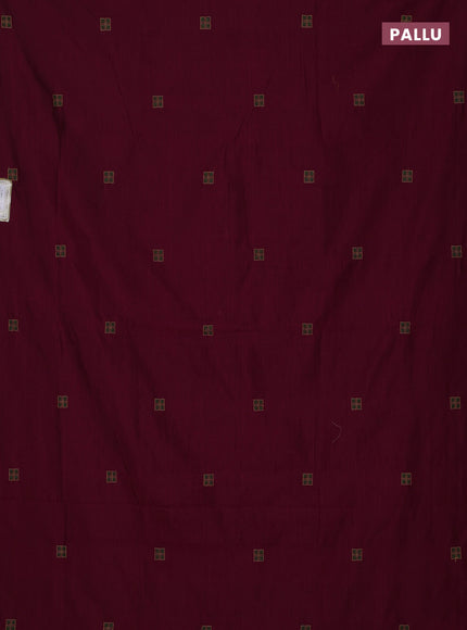 Semi silk cotton saree maroon and dark mustard with embroidery buttas in borderless style