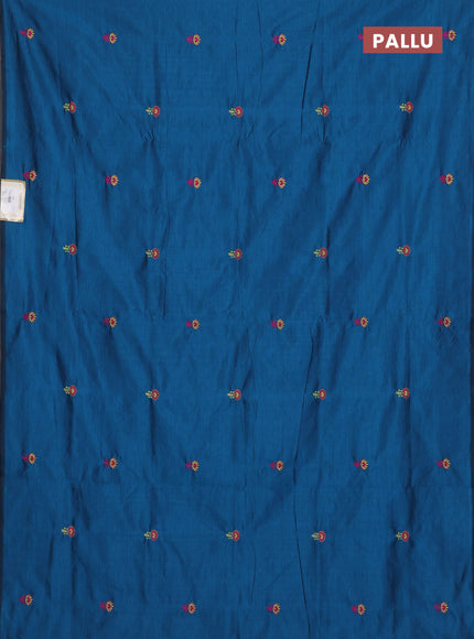 Semi silk cotton saree peacock blue and lime green with embroidery buttas in borderless style