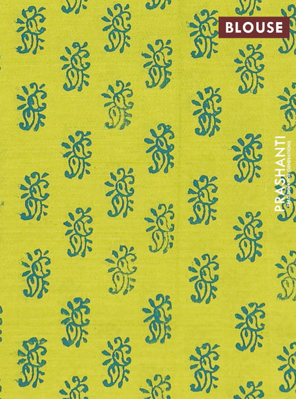 Semi silk cotton saree peacock blue and lime green with embroidery buttas in borderless style