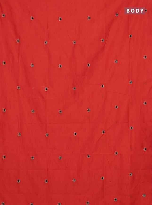 Semi silk cotton saree orange and beige with embroidery buttas in borderless style