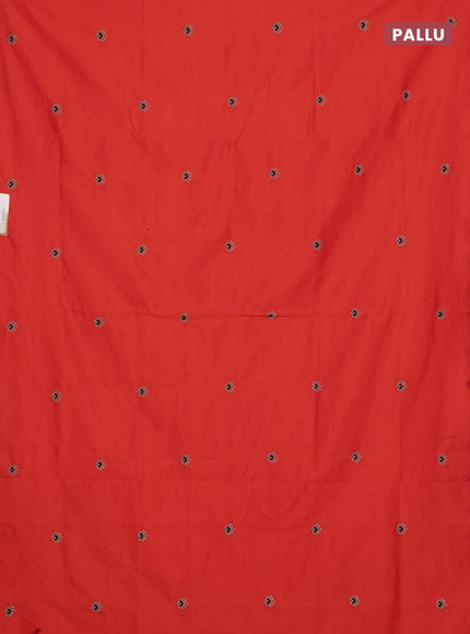 Semi silk cotton saree orange and beige with embroidery buttas in borderless style
