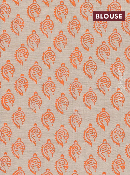 Semi silk cotton saree orange and beige with embroidery buttas in borderless style