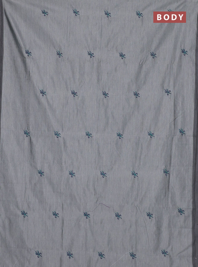 Semi silk cotton saree grey and purple with embroidery buttas in borderless style