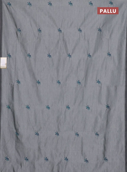 Semi silk cotton saree grey and purple with embroidery buttas in borderless style