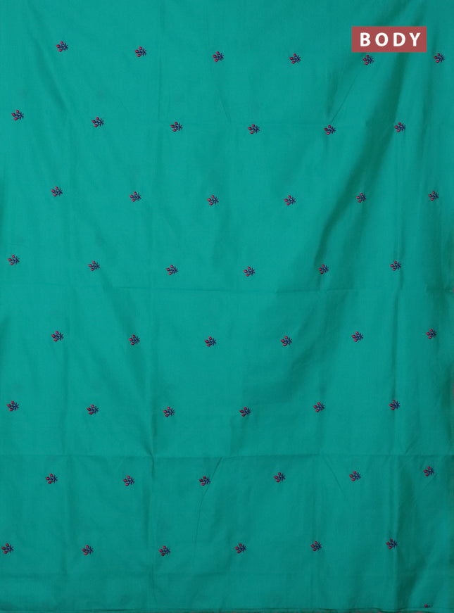 Semi silk cotton saree teal blue and blue with embroidery buttas in borderless style