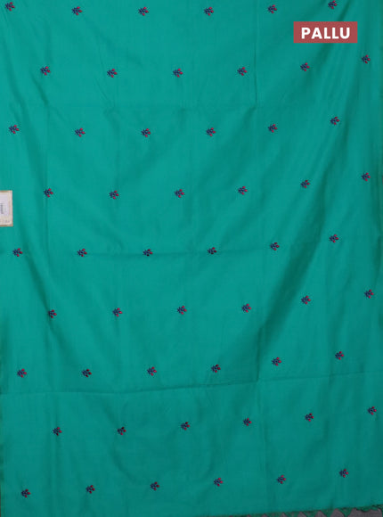 Semi silk cotton saree teal blue and blue with embroidery buttas in borderless style