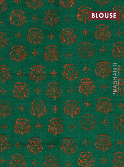 Semi silk cotton saree orange and green with embroidery buttas in borderless style