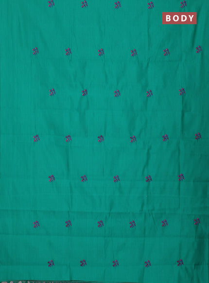 Semi silk cotton saree teal green and blue with embroidery buttas in borderless style
