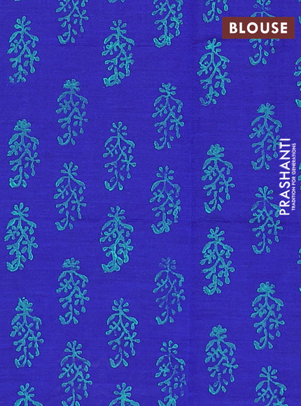 Semi silk cotton saree teal green and blue with embroidery buttas in borderless style