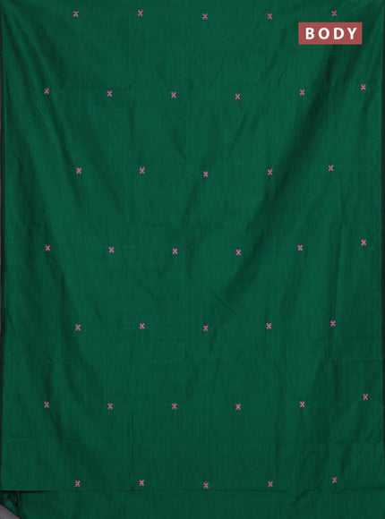 Semi silk cotton saree green and light pink with embroidery buttas in borderless style