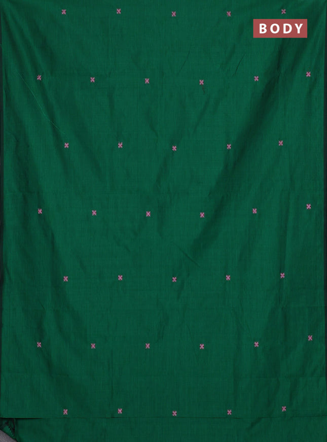 Semi silk cotton saree green and light pink with embroidery buttas in borderless style