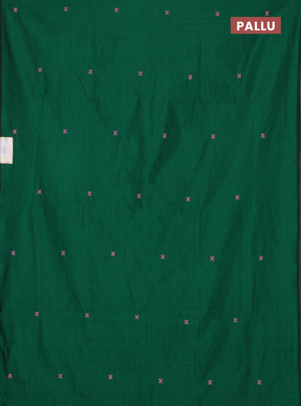 Semi silk cotton saree green and light pink with embroidery buttas in borderless style