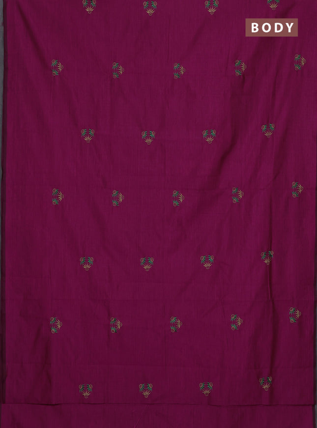 Semi silk cotton saree magenta pink and beige with embroidery buttas in borderless style