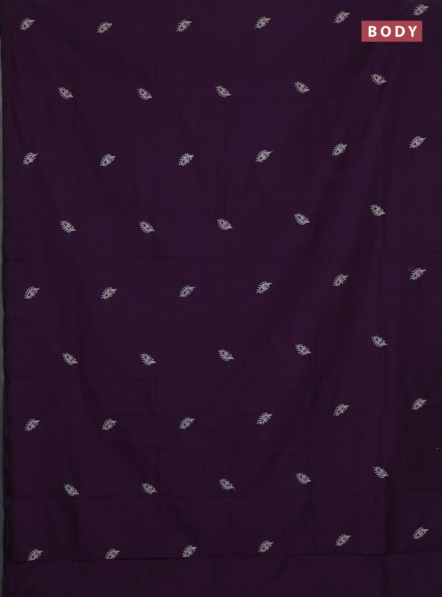 Semi silk cotton saree purple and teal green shade with embroidery buttas in borderless style