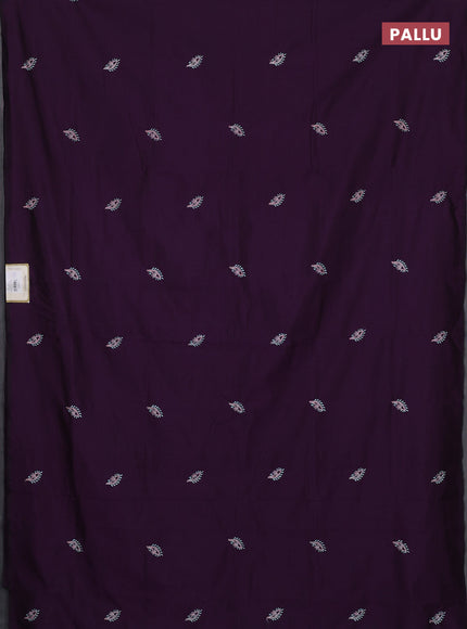 Semi silk cotton saree purple and teal green shade with embroidery buttas in borderless style