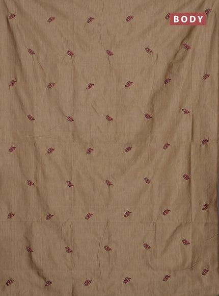 Semi silk cotton saree sandal and coffee brown with embroidery buttas in borderless style