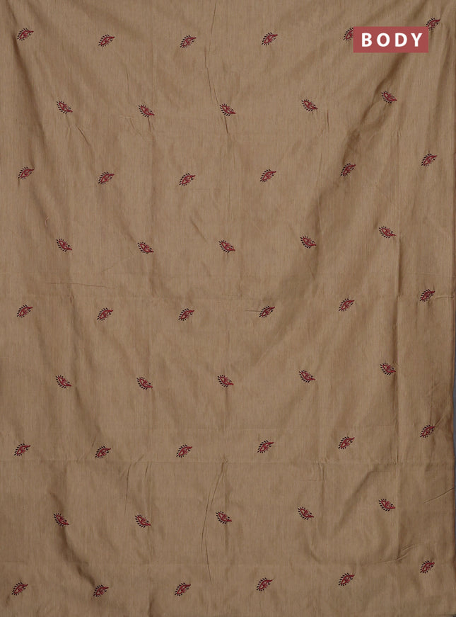 Semi silk cotton saree sandal and coffee brown with embroidery buttas in borderless style