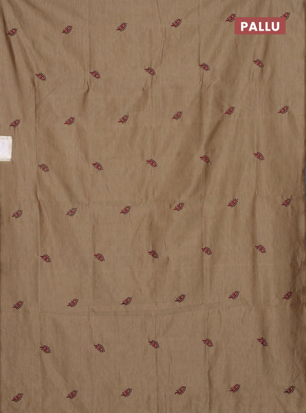 Semi silk cotton saree sandal and coffee brown with embroidery buttas in borderless style