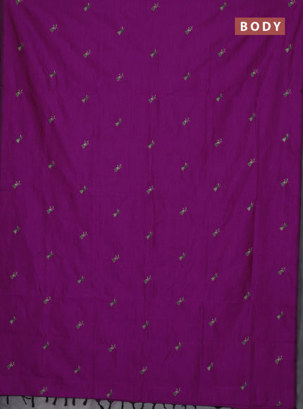 Semi silk cotton saree purple and beige with embroidery buttas in borderless style