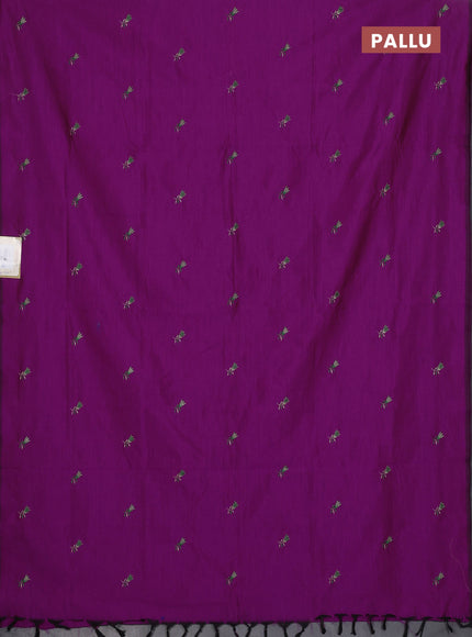 Semi silk cotton saree purple and beige with embroidery buttas in borderless style