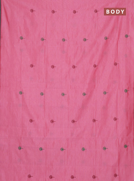 Semi silk cotton saree light pink and green with embroidery buttas in borderless style