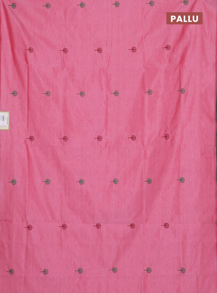Semi silk cotton saree light pink and green with embroidery buttas in borderless style