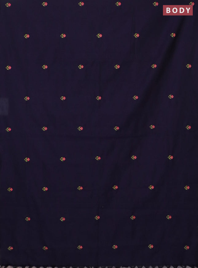 Semi silk cotton saree navy blue and lime green with embroidery buttas in borderless style