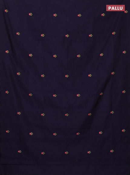 Semi silk cotton saree navy blue and lime green with embroidery buttas in borderless style