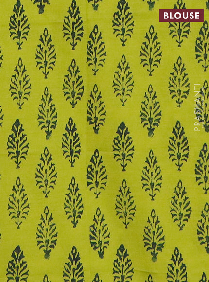 Semi silk cotton saree navy blue and lime green with embroidery buttas in borderless style