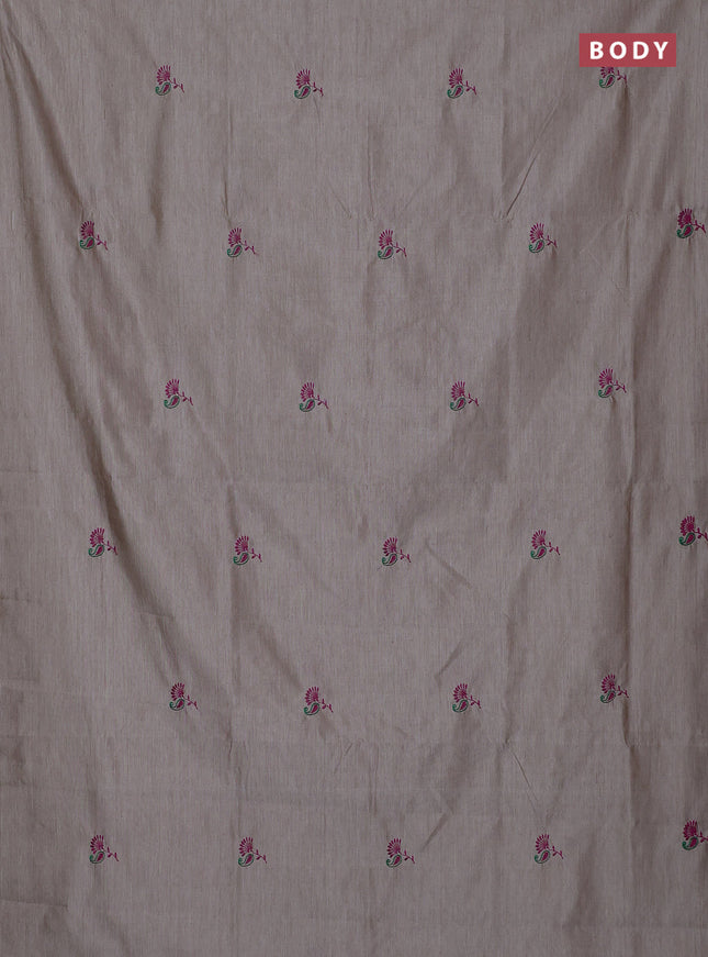 Semi silk cotton saree beige and pink with embroidery buttas in borderless style