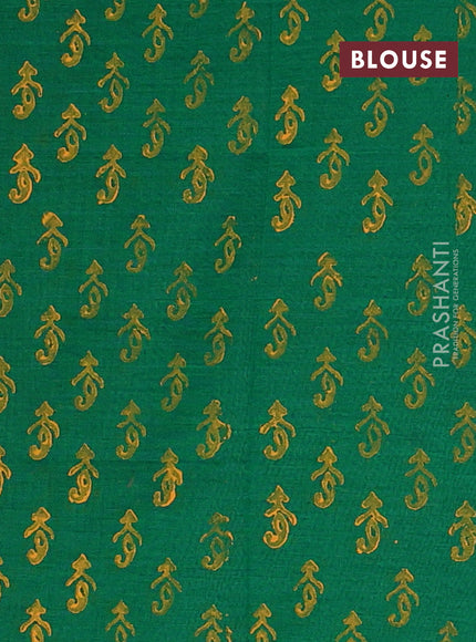Semi silk cotton saree orange and green with embroidery buttas in borderless style