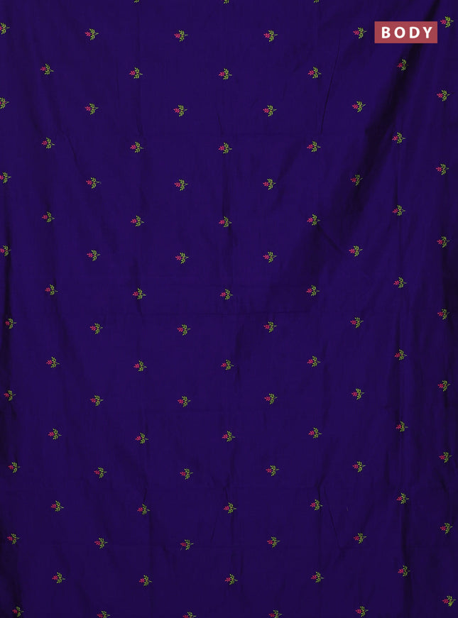 Semi silk cotton saree violet and lime green with embroidery buttas in borderless style