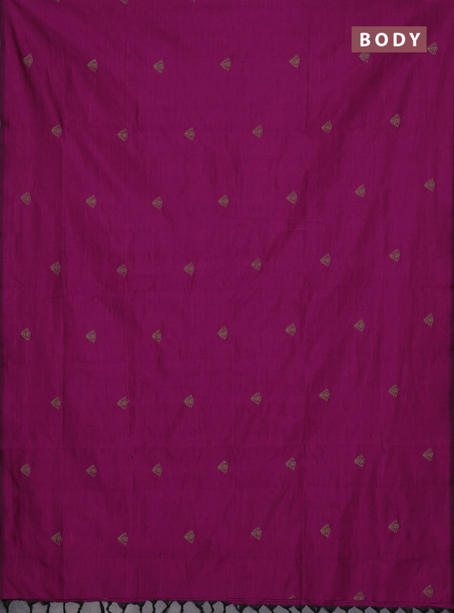 Semi silk cotton saree dark pink and pista green with embroidery buttas in borderless style