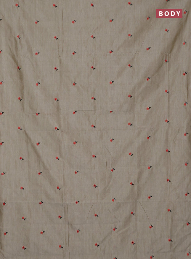 Semi silk cotton saree beige and orange with embroidery buttas in borderless style
