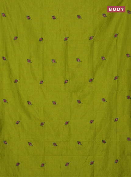 Semi silk cotton saree lime yellow and navy blue with embroidery buttas in borderless style