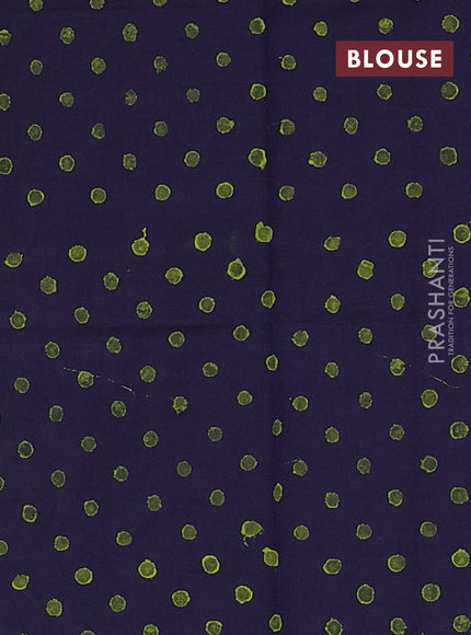 Semi silk cotton saree lime yellow and navy blue with embroidery buttas in borderless style