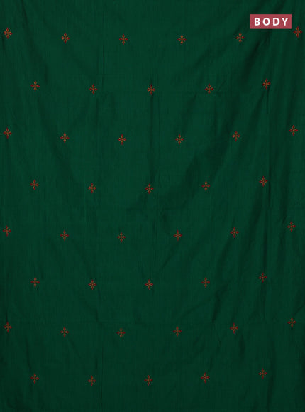 Semi silk cotton saree green and orange with embroidery buttas in borderless style