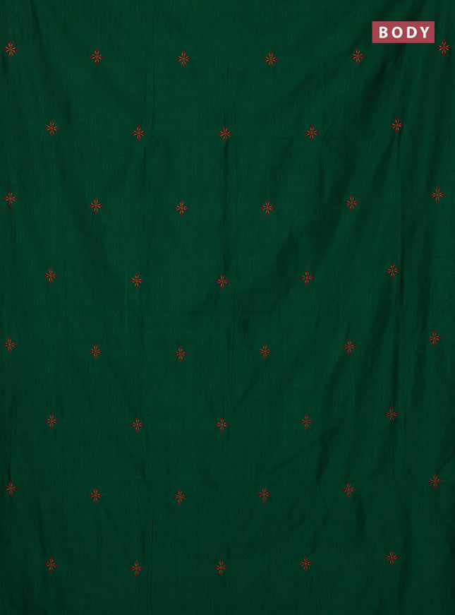 Semi silk cotton saree green and orange with embroidery buttas in borderless style