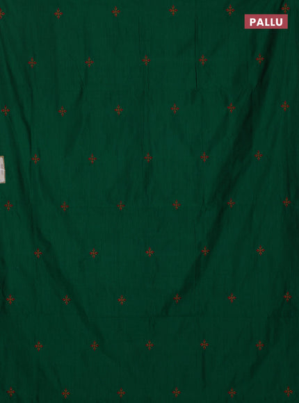 Semi silk cotton saree green and orange with embroidery buttas in borderless style