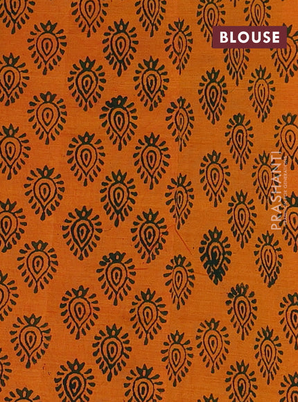 Semi silk cotton saree green and orange with embroidery buttas in borderless style