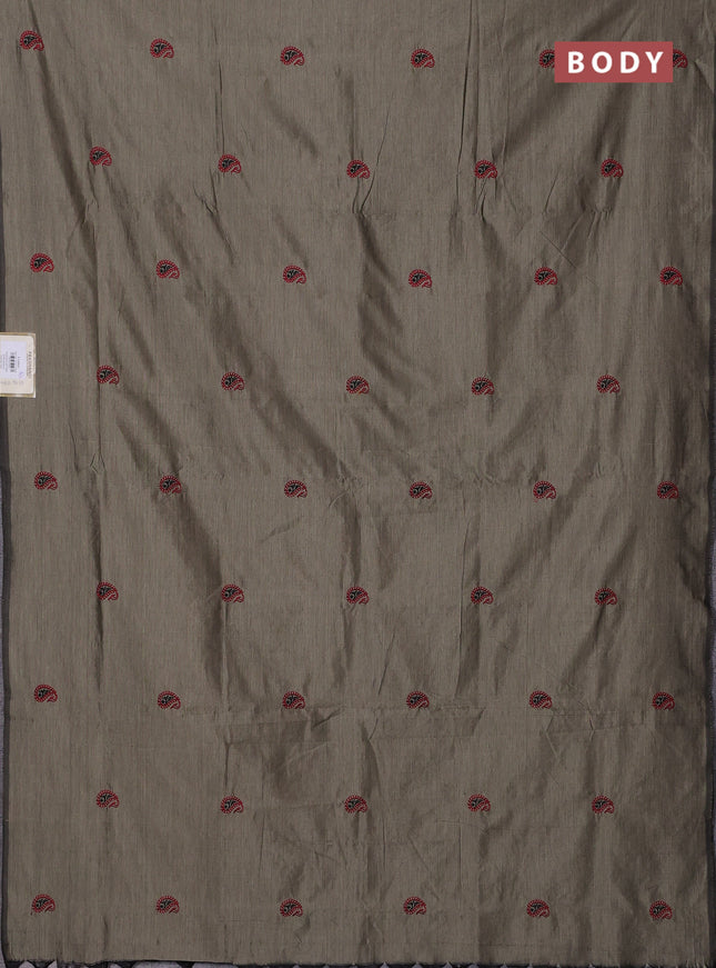 Semi silk cotton saree beige and maroon with embroidery buttas in borderless style