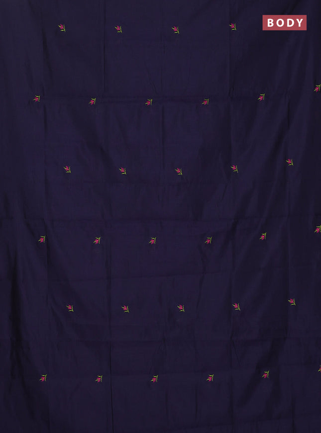 Semi silk cotton saree navy blue and light green with embroidery buttas in borderless style
