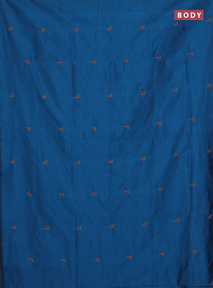 Semi silk cotton saree cs blue and light green with embroidery buttas in borderless style