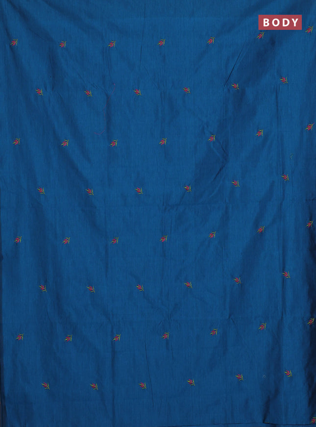 Semi silk cotton saree cs blue and light green with embroidery buttas in borderless style